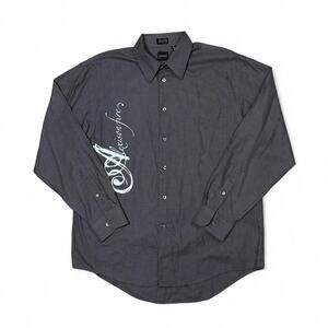 Alexisonfire graphic screen printed on arrow grey button up shirt skate emo